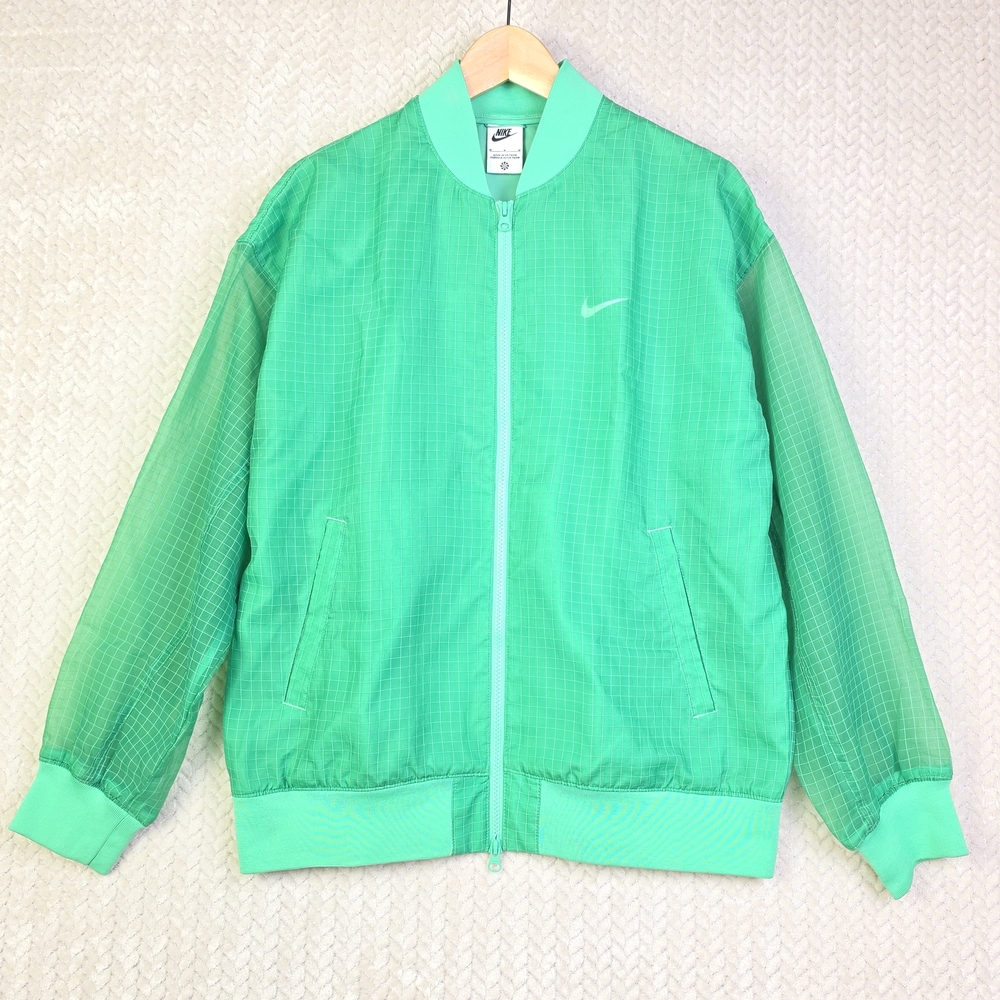 Nike Sportswear Essential Woven Varsity Bomber Womens Medium Green Jacket